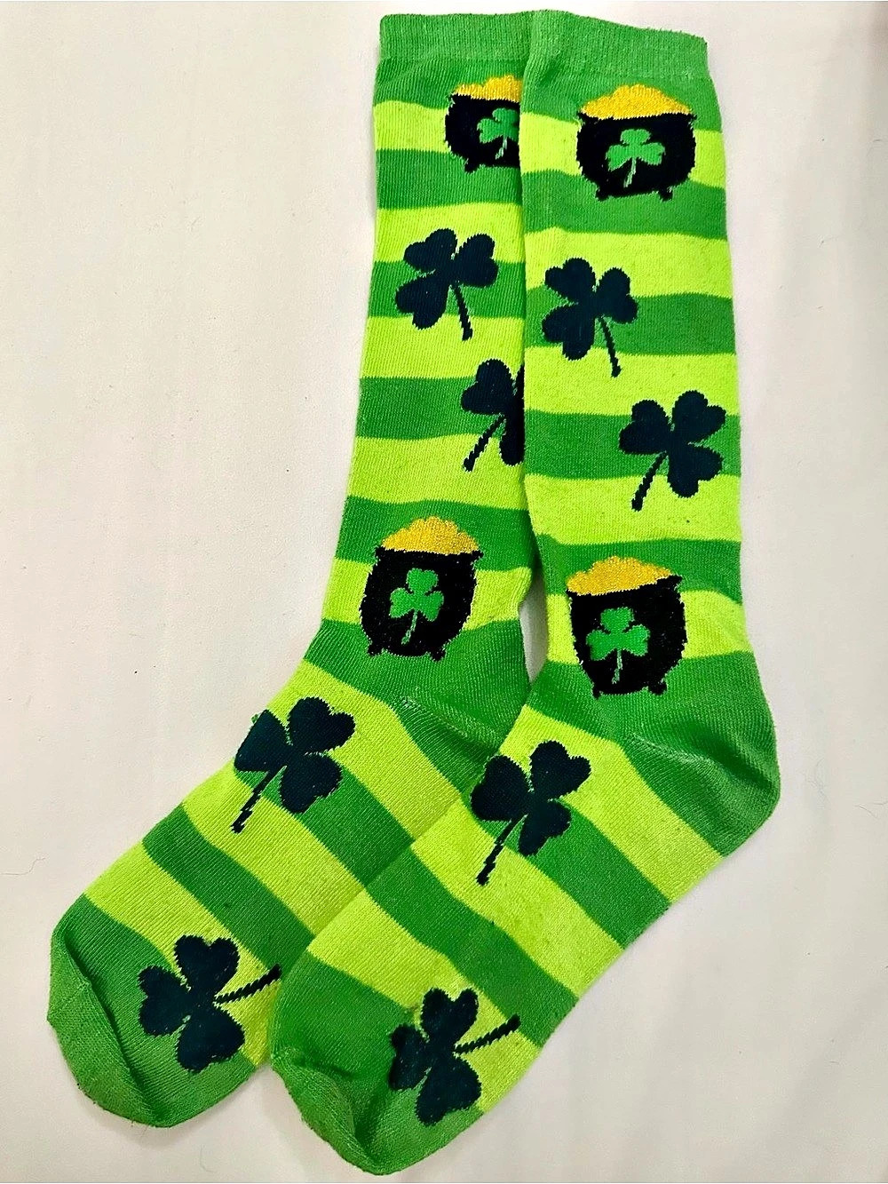 Shamrock Striped Socks in Green & Black